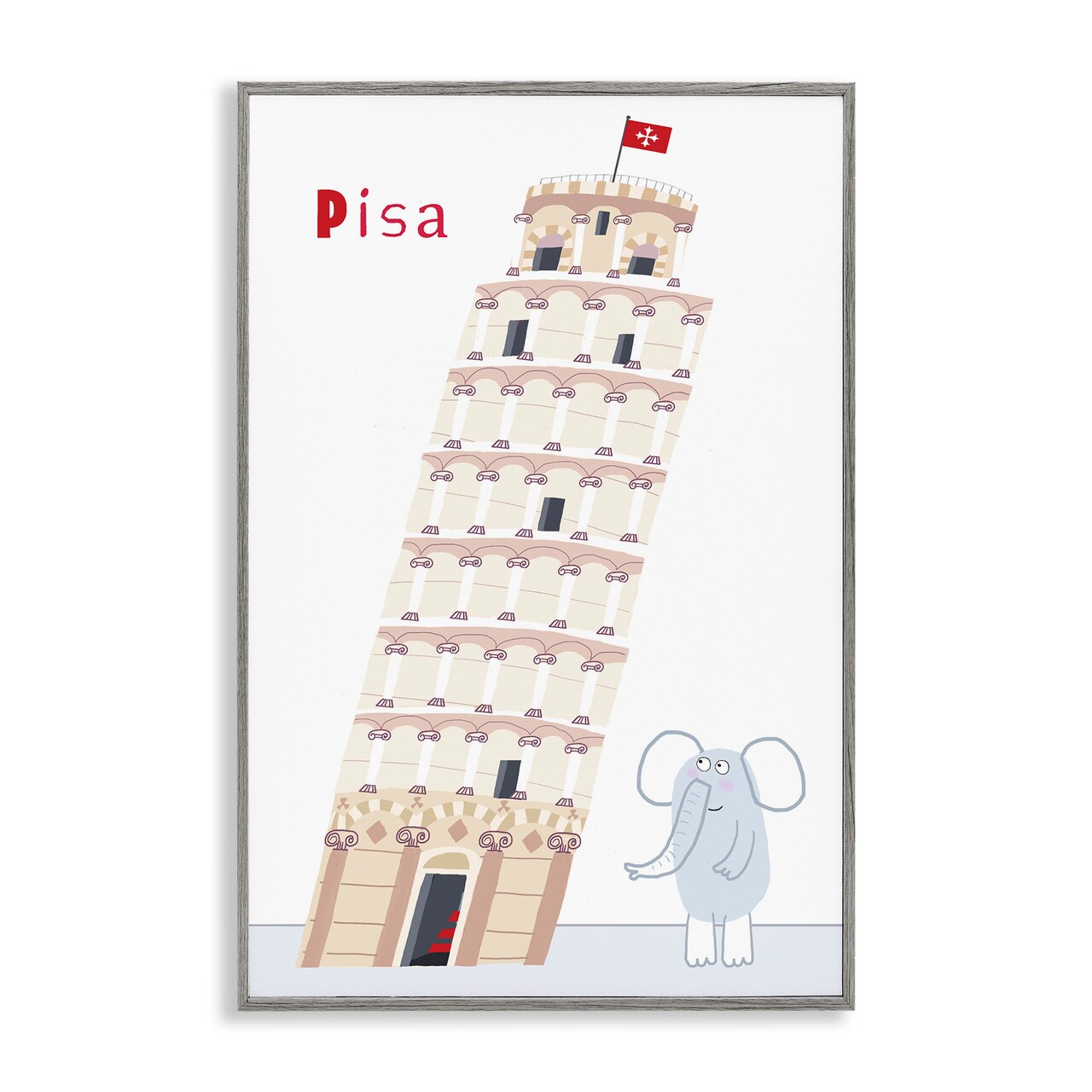 Stupell Industries Elephant & Leaning Tower Pisa Framed Giclee, design by Carla Daly